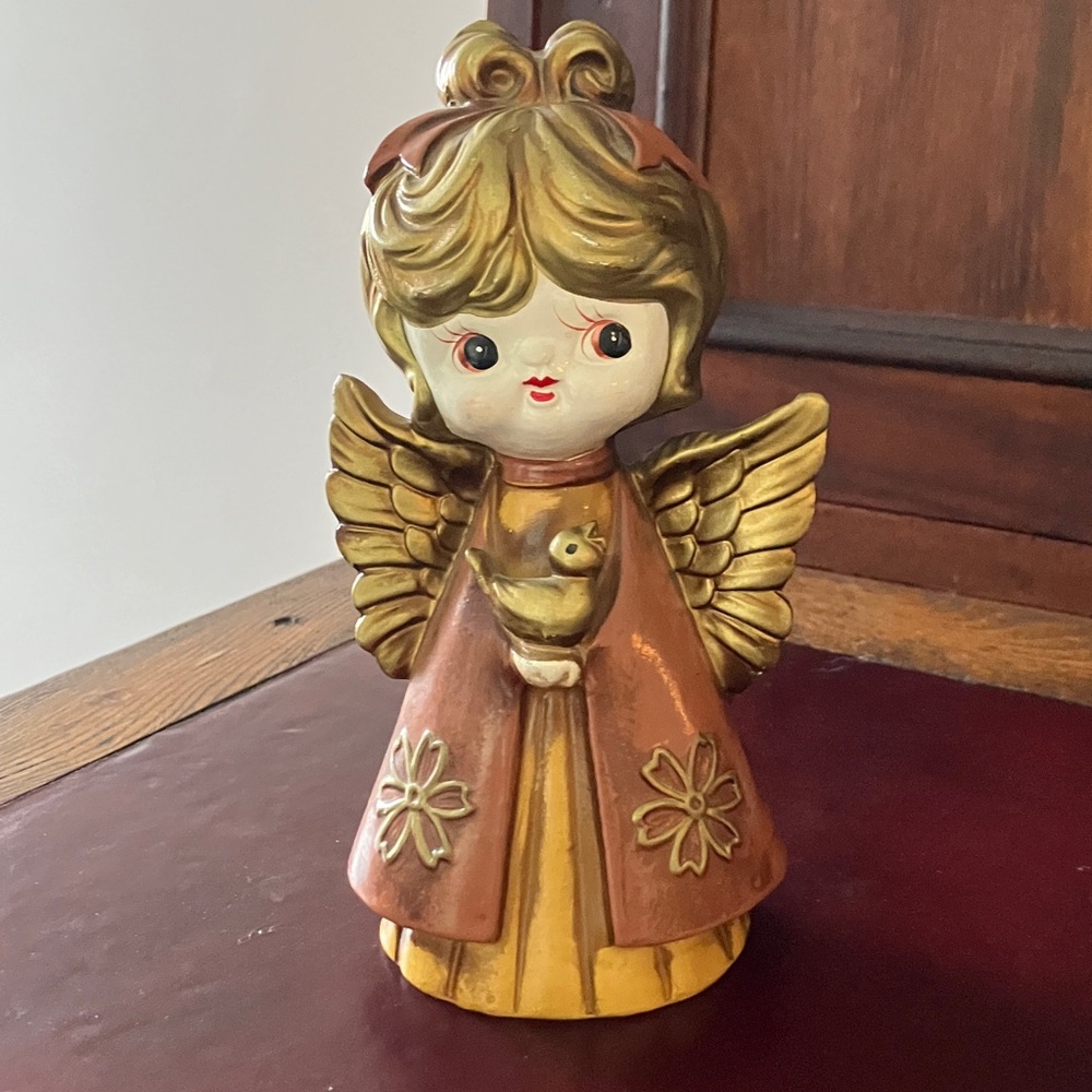 Christmas Vintage Angel Figurine with Gold Wings